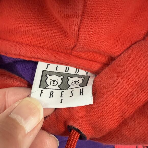 Teddy Fresh Hoodie Mens Small Colorblock Pullover Geometric Graphic Sweatshirt - Picture 3 of 10